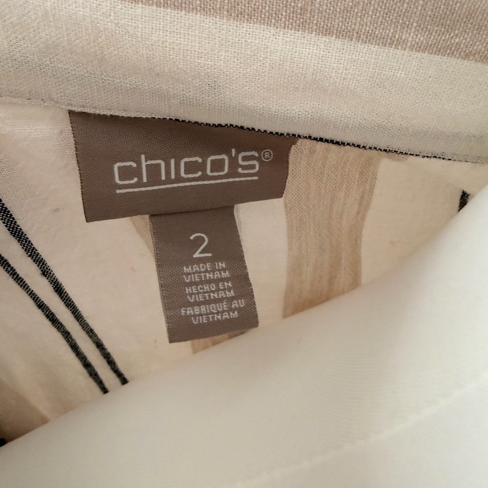 Chico's Beige and Black Striped Linen Shirt - Picture 3 of 3